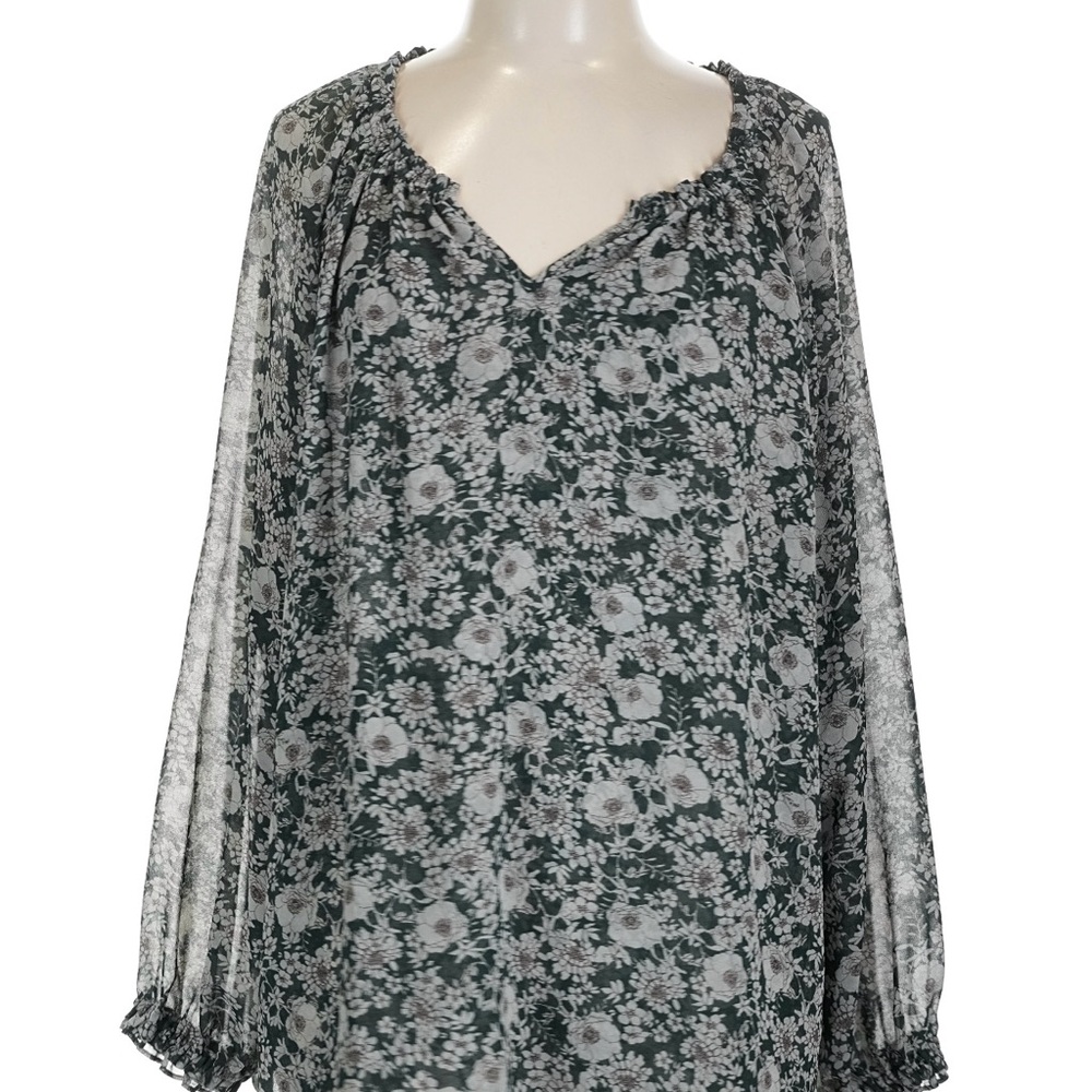 CAbi Green and White Floral Top